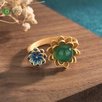 vintage chinoiserie genuine emerald gold plated rings for women premium engagement ring luxury jewelry anillos mujer gift