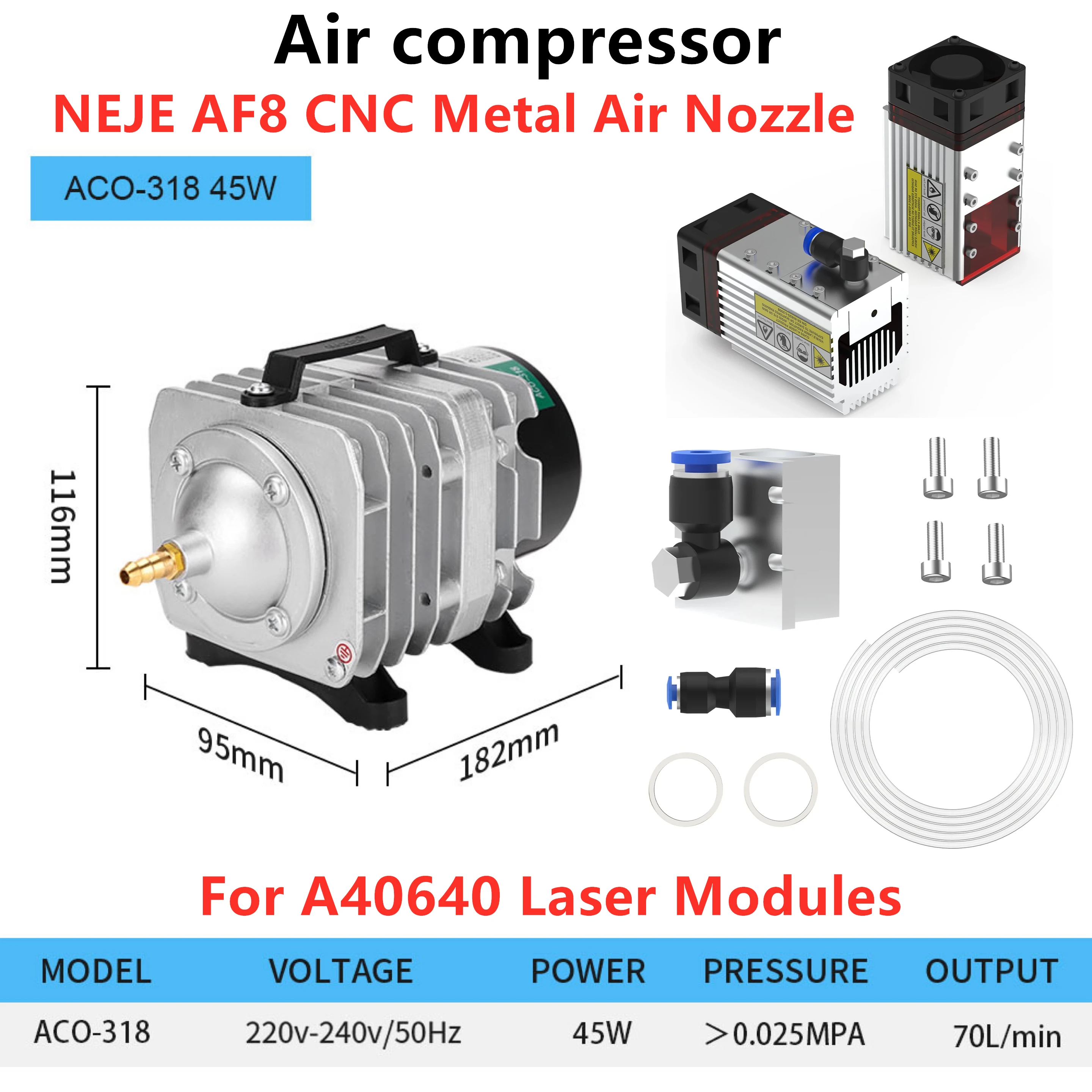 NEJE 220V-240V 45W Air Compressor for Aquarium Accessories  MF15 MF11 MF8  Manual Control Air Assist Kit for neje Laser Module