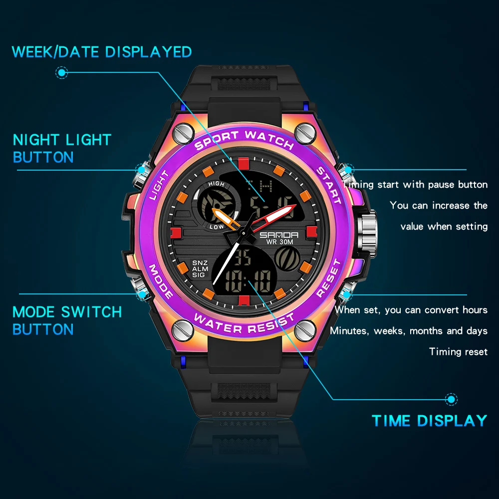 Мужские военные часы SANDA 739 спортивные с хронографом мужские водонепроницаемые