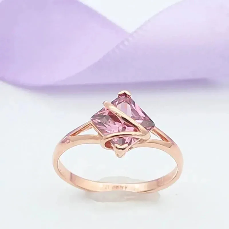 

585 Purple Gold Plated 14K Rose Gold Inlaid Pink Gemstone Rings for Women Engagement Classic Open Design Light Luxury Jewelry