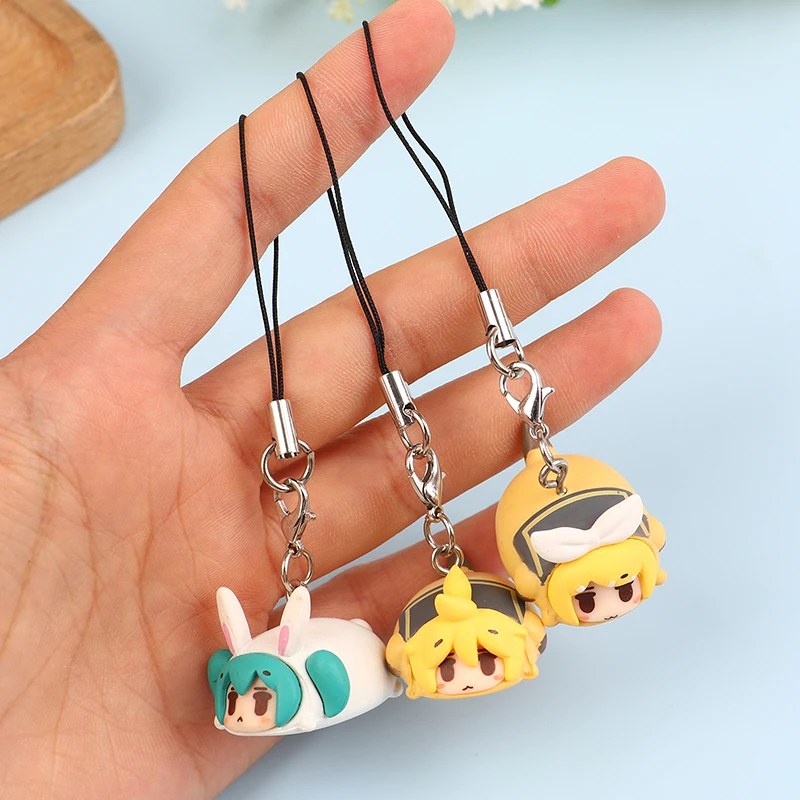

1PCS Virtual Singers Q Version HatsuneMikues Megurinelukas Kagamine Lens Rin Figure Ornamnets Pendant Key Chain
