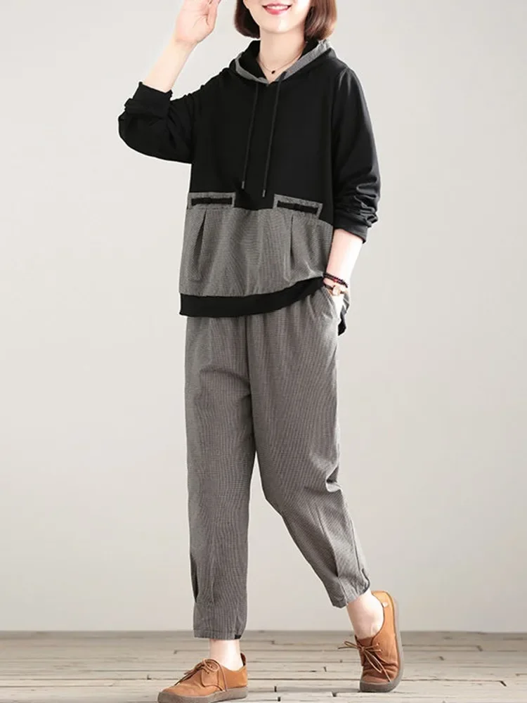 Женский повседневный комплект из 2 предметов пуловер с капюшоном и