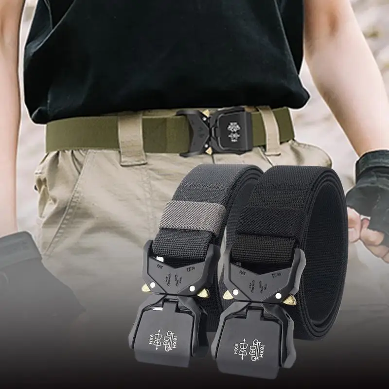 

Outdoor Tactical Belt Quick Release Military Elastic Hunting Waistband Army Casual Metal High Quality Buckle Stretch Belt Gift