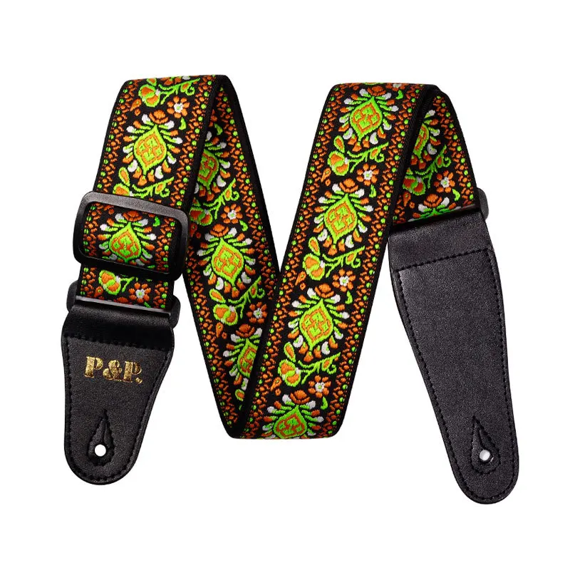 Ремень с вышивкой для гитары мягкий плетеный наплечный ремень из хлопка и кожи в