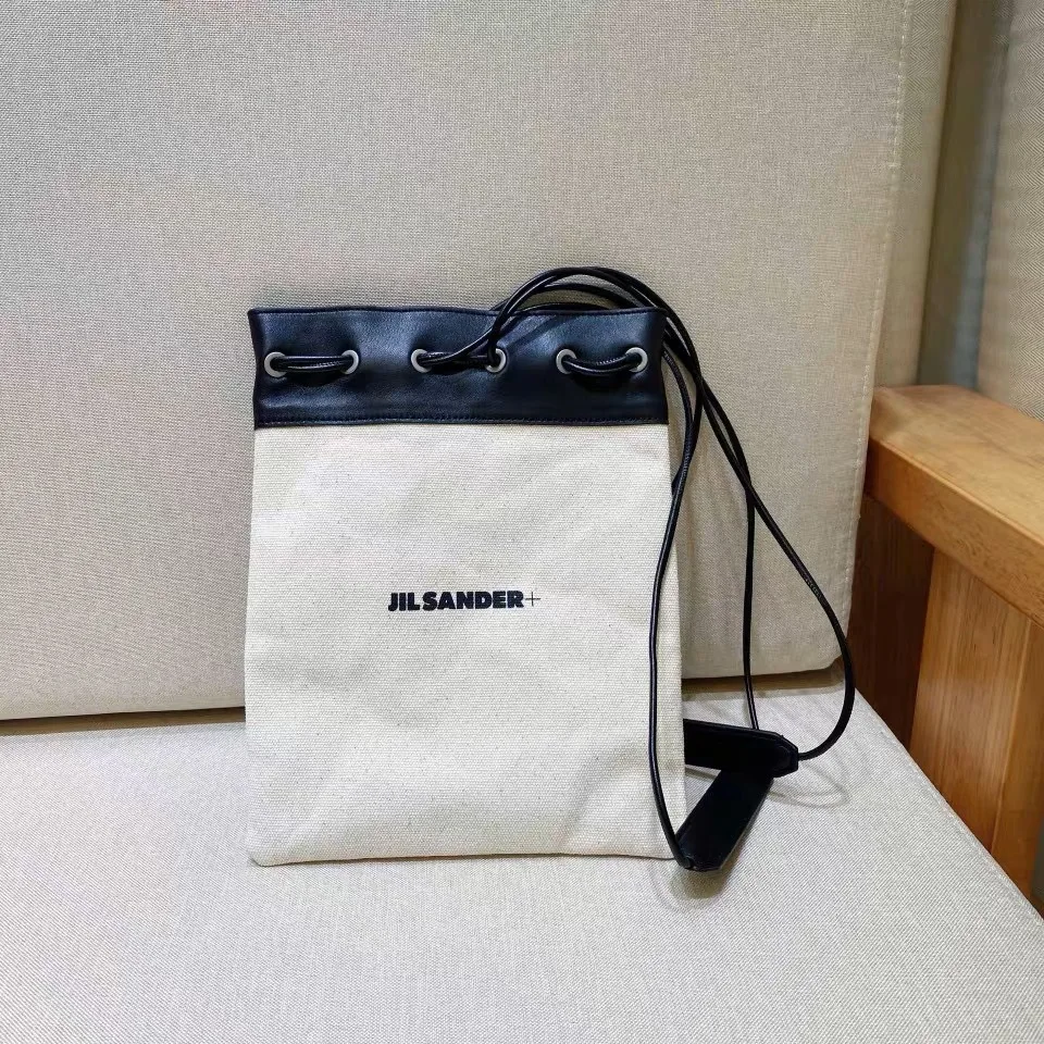 

JI FOG trendy brand niche canvas retro drawstring single shoulder crossbody portable bucket women's bag
