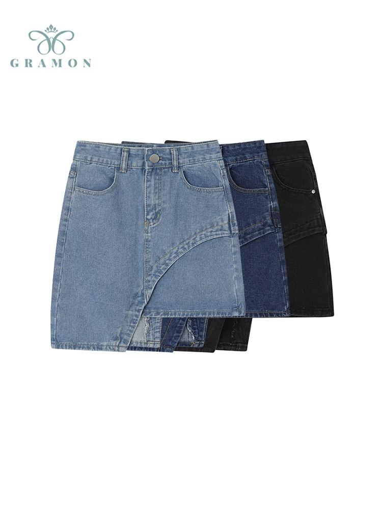 

Female High Waist Elegant Casual A-line Denim Skirt Women Fashion Vintage Irregular Skirt Autumn 2022 Streetwear Mini Skirts