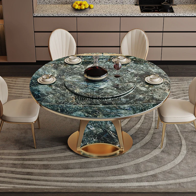 Обеденный стол Villa с поворотным столом из каменной плиты у стены