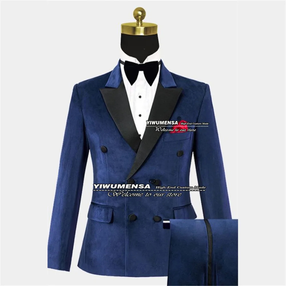 Navy Velvet Suits Men Formal Grooms Tuxedo Man Fashion Black Peaked Lapel Jacket+Vest+Pants 3 Pieces Blazer Masculino Afrian