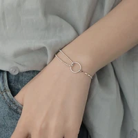 geometric circle bracelet for women micro pave zircon pearl chain bracelet jewelry gifts 2022 trendy silver bracelet