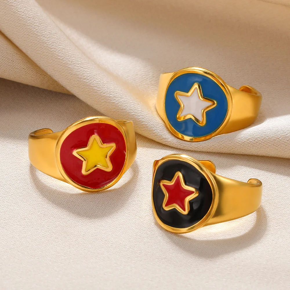 

Stainless Steel Rings For Women Gold Color Broad Ring Men's Ring Signet Ring Anillo Star Jewelry Accessory Gift