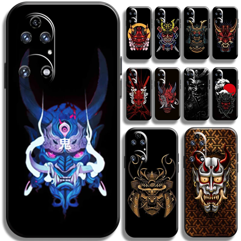 

Japan Samurai Oni Mask For Huawei P50 P50 Pro Phone Case Coque Cover Shell Soft Cases Carcasa Back Shockproof Black