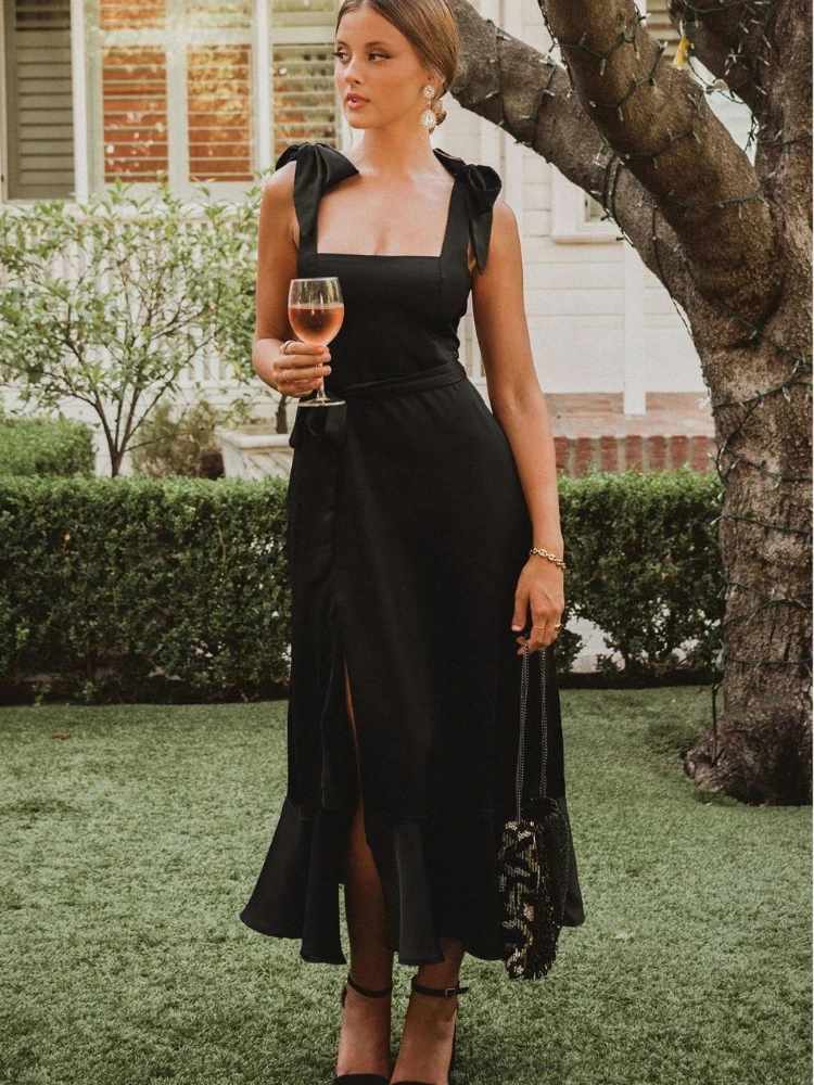 

Summer New Elegant Fashion Women's Dress Temperament Commuter Slit Dress French High-quality Skirt Elegant Party Dress