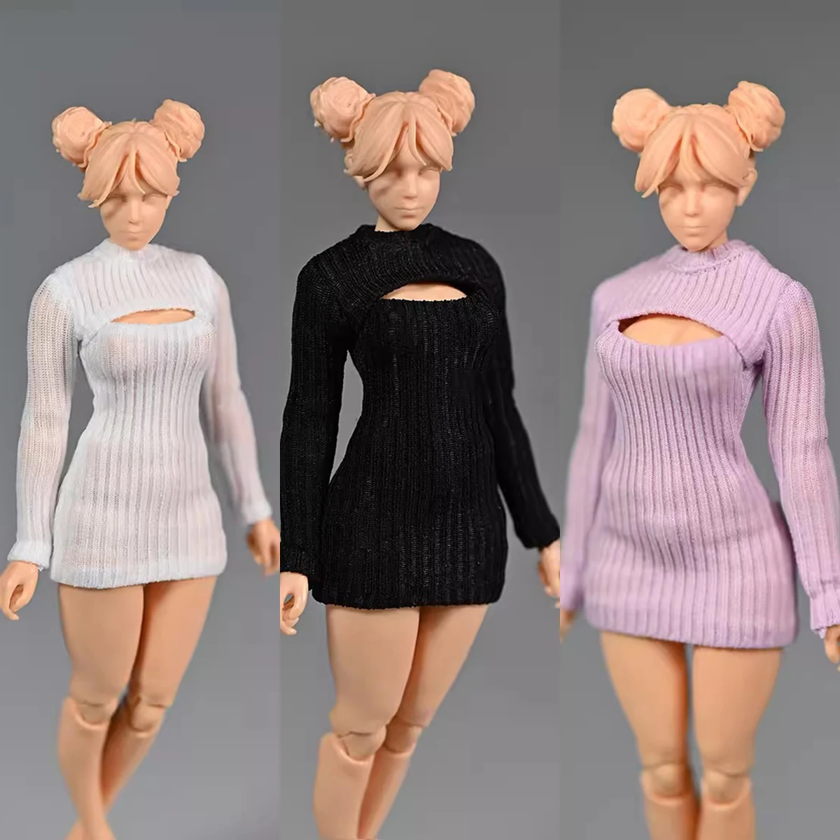 Масштаб 1/12 женское платье-свитер в полоску с открытой грудью модель одежды