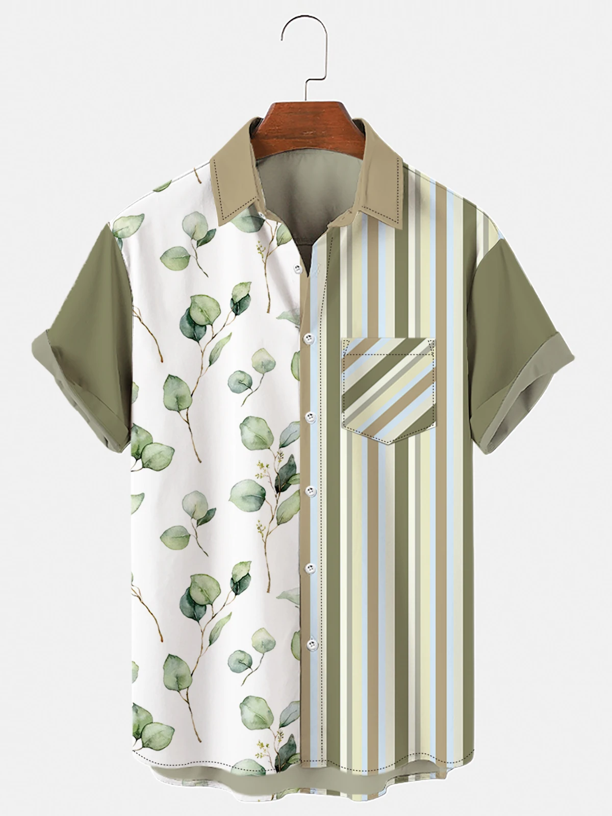 

High Quality Men's Short Sleeve Loose Hawaiian Shirt Fashion Street Lapel Striped Print Shirt Men Beach S-5XL