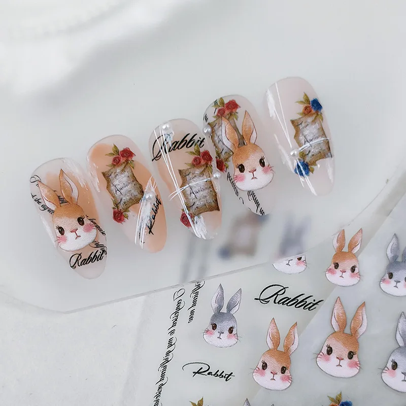 

5D Thin solid Nail Decoration with Glue Back Nail Decoration TS-1987 Rose Rabbit
