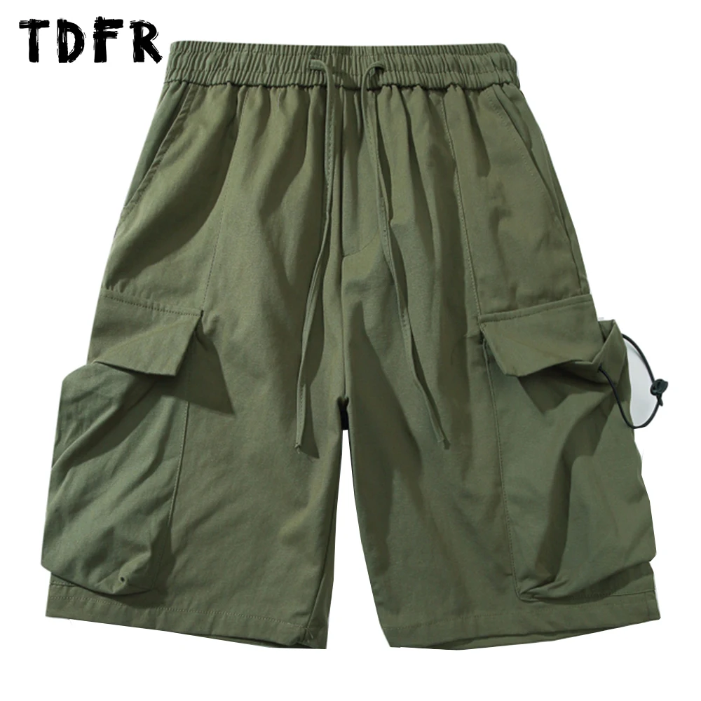 

Multi-Pocket Cargo Shorts Mens Summer Solid Color Elastic Waist Casual Half Pants Safari Style Loose Knee-length Shorts Men