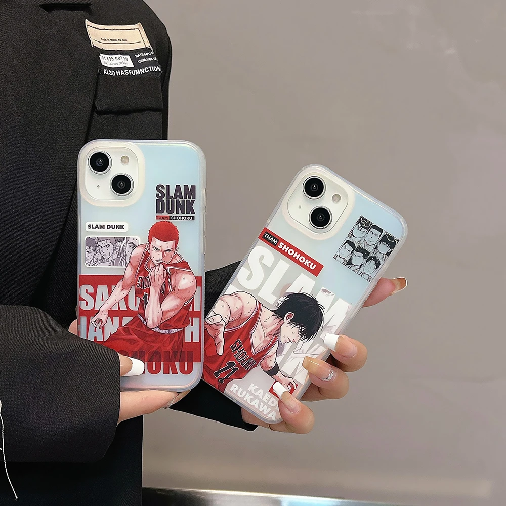 

Luxury Anime Slams Dunks Frosted Laser Phone Case for IPhone 14 13 12 11 Pro Max 14 Pro Couple Anti-drop Soft Back Cover Gift