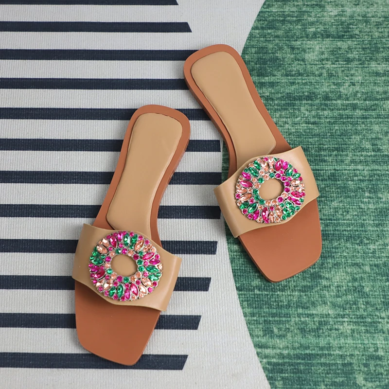 Z Fashion Flat Bottom Women's Sandals Brand Design Laides Shoes 2023 Summer Outside Slides Luxury Colorful Diamond Beach Shoes