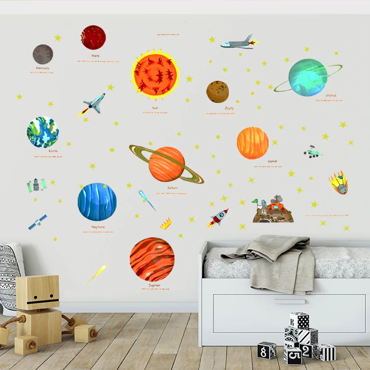 

DIY Planet Spaceship Star Wall Decal Kids Bedroom Family Decoration Stickers Eco-friendly Vinyl Waterproof Wall Murals Decor