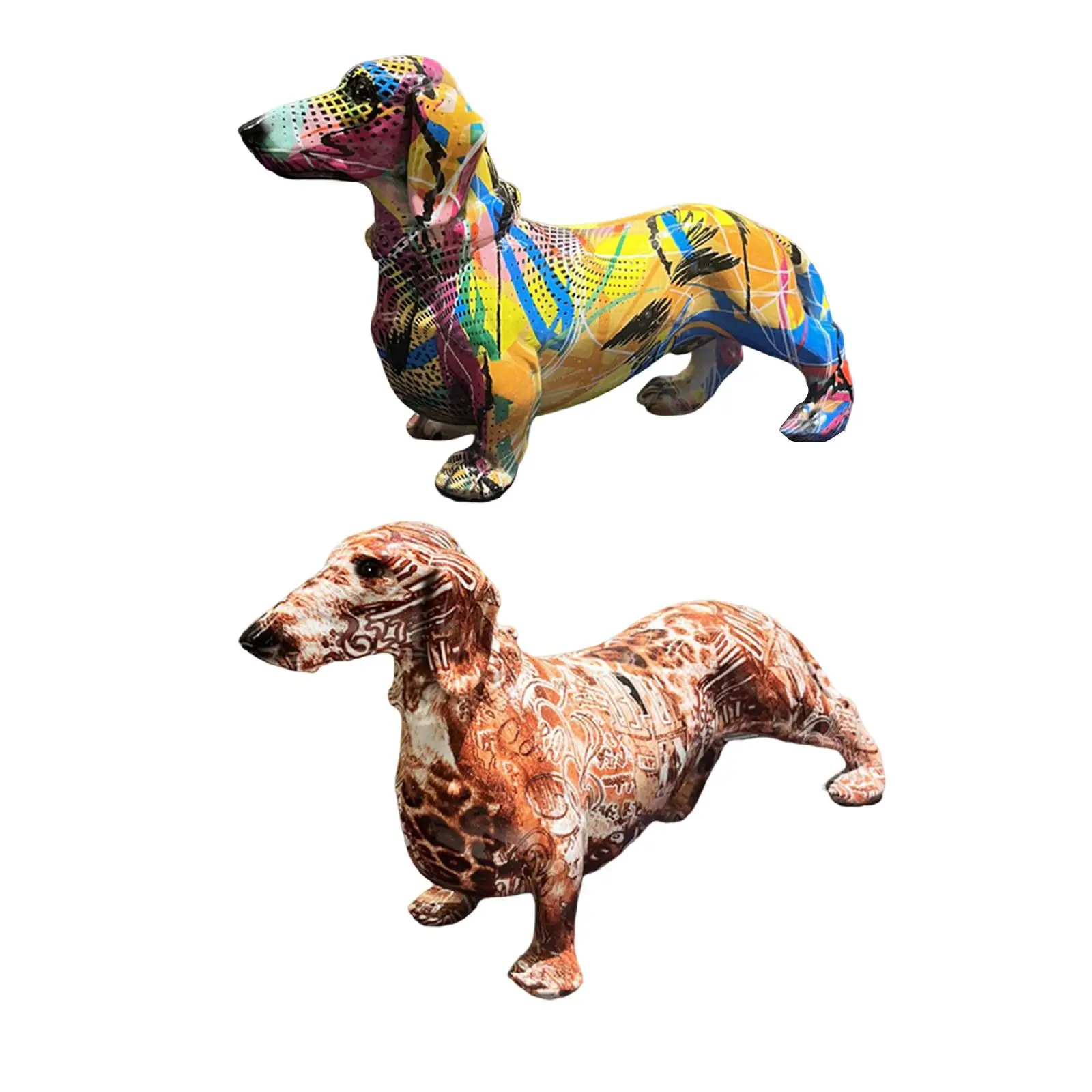 

Creative Graffiti Sausage Dog Figurine Table Living Room Home Colorful Dachshund Dog Statue Decorative
