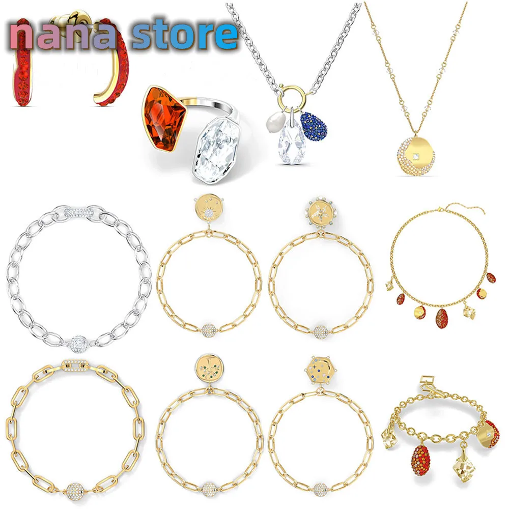 

SWA Fine Fashion Lady Jewelry Charm Exquisite BOHO Red Crystal Water Drop Geometry The Elements Jewelry Set Party Girl Gift