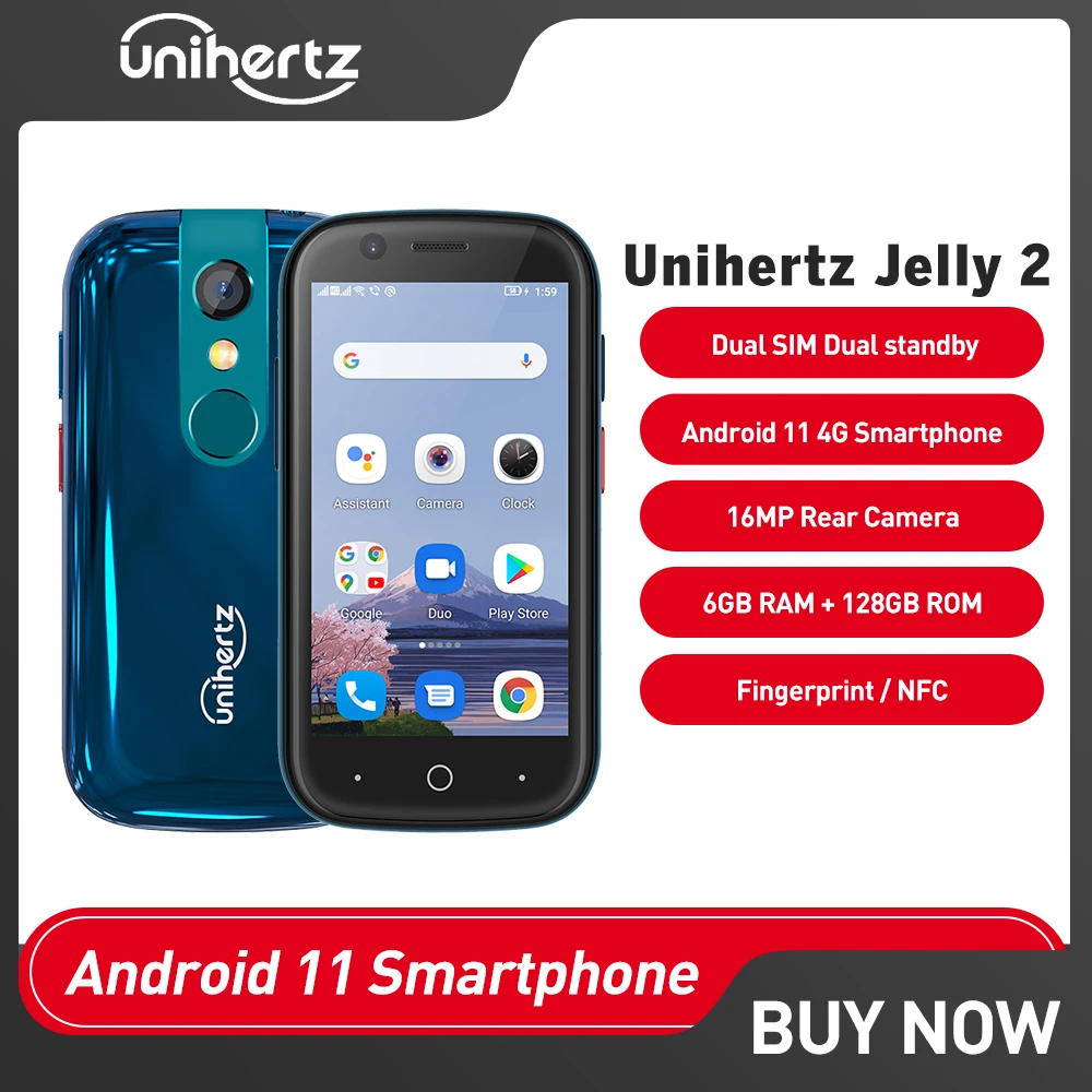 Unihertz Jelly 2 Самый маленький смартфон с восьмиядерным процессором Helio P60, ОЗУ 6 ГБ, ПЗУ 128 ГБ, 2-мя слотами для Sim-карт