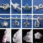 Подвеска из бисера для браслета Пандора, с изображением Санты, Рождества, голубого неба, 925