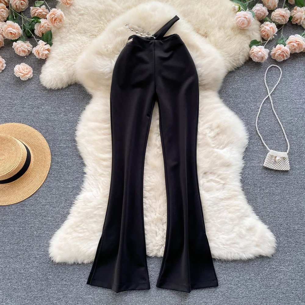 

Женские летние брюки, новинка 2022, модные брюки в Корейском стиле с высокой талией, повседневные универсальные черные расклешенные брюки для женщин