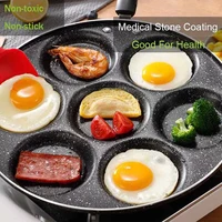 non stick pancake pan cooking egg ham pans breakfast maker 4 holes egg frying pan hamburger high quality wood grain handle