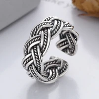 original 925 sterling silver large rings retro twist rope pure hand woven creative adjustable ring fine luxury jewelry for woman