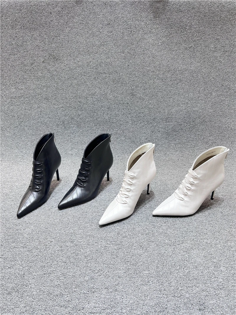 

Spring and Autumn New Genuine Leather Women's Boots Thin High Heel Pointed Fashion Short Boots Trendy Women's Shoes
