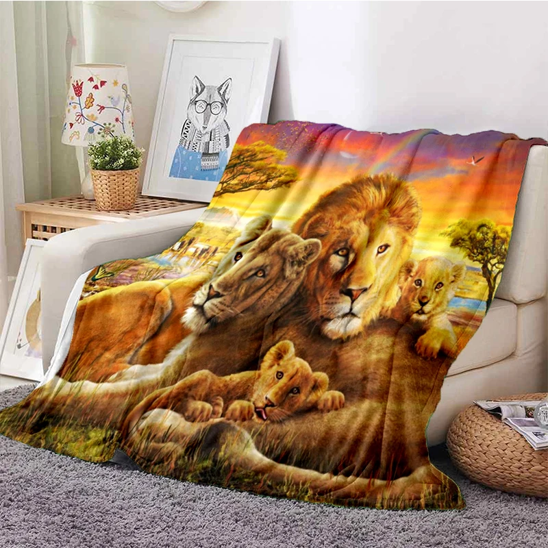 Grey Lion Yellow Lion Pattern Flannel Throw Blanket Wild Animals Super Soft Blanket for Living Room Bed Couch Good Gift for Boys