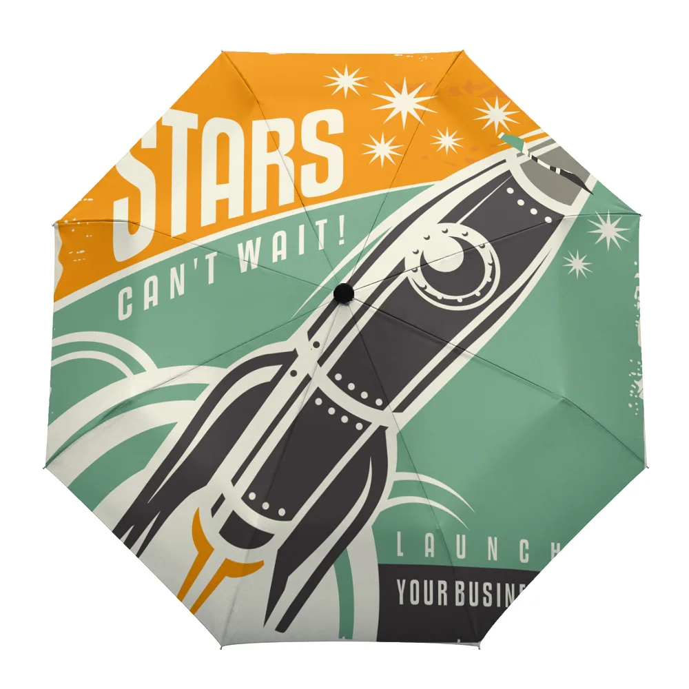 Зонт в стиле ретро с буквами ракеты и звездами автоматический складной зонт