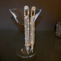 luxury geometric crystal drop earrings for women new bijoux long tassel rhinestone dangle earrings statement jewelry gifts