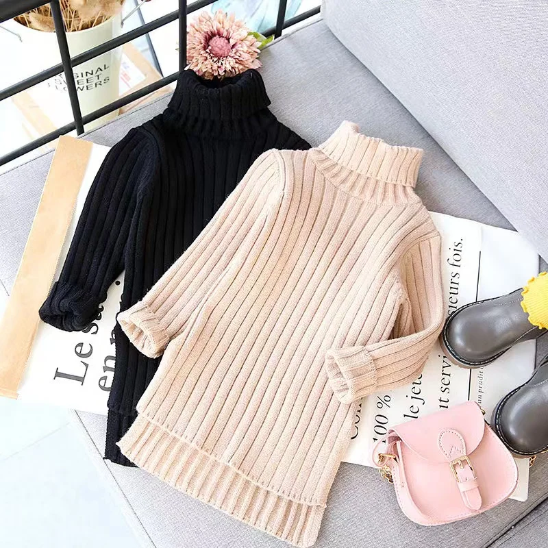 

Baby Girl Knitted Ribbed Sweater Long Autumn Winter Spring Toddler Child Long Sweater Pullover Turtleneck Baby Clothes 2-7Y