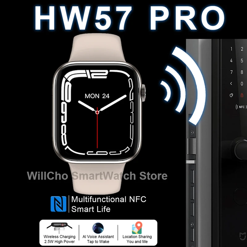 

Смарт-часы HW57 Pro для мужчин и женщин, умные часы с поддержкой голосового помощника, с функцией беспроводной зарядки и QR-кодом, с поддержкой ...