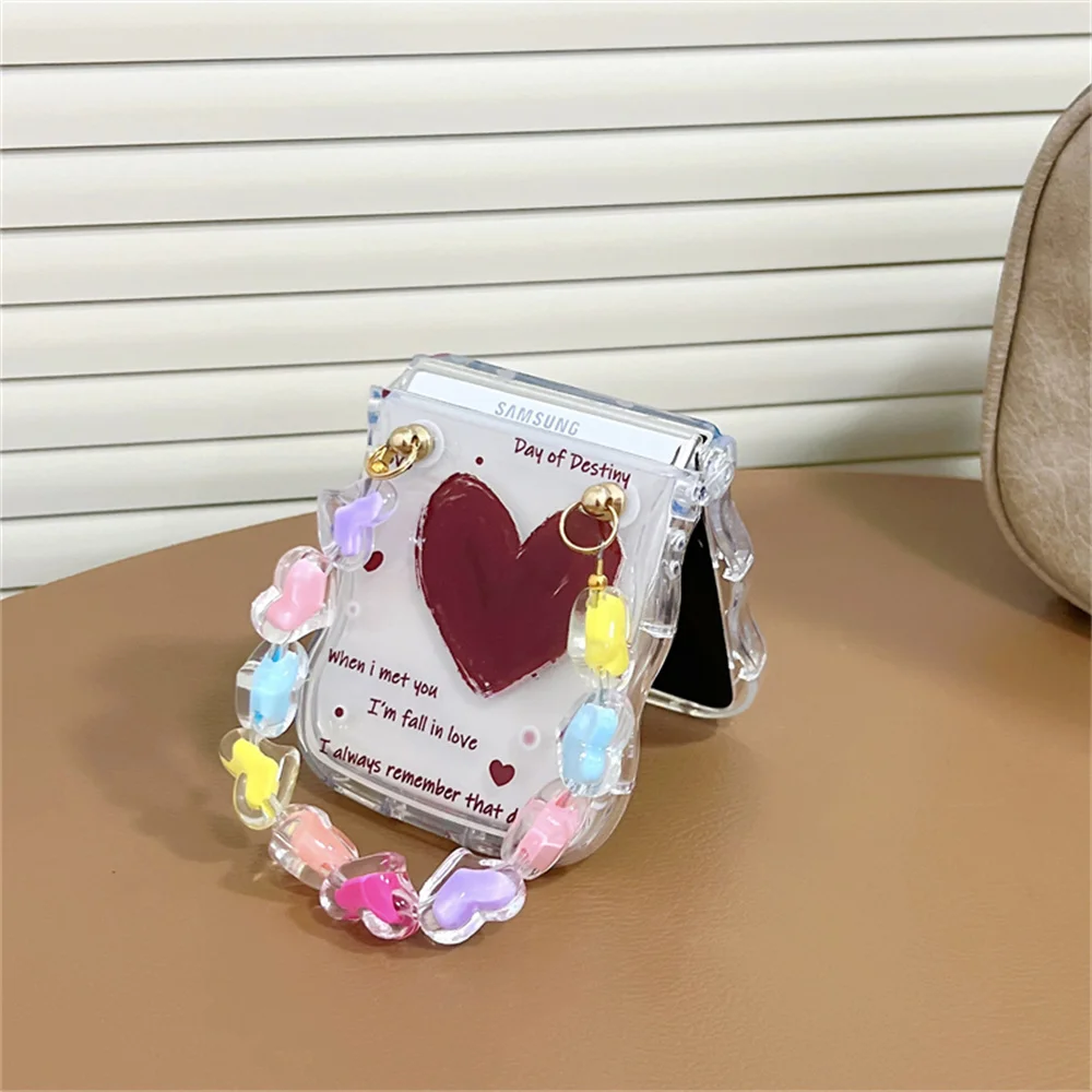 Милый мультяшный чехол с любовным сердцем и цепочкой на ремешке для Samsung Galaxy Z