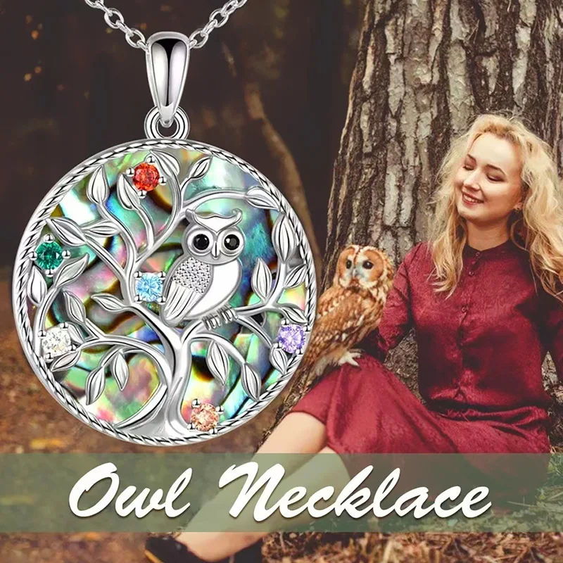 

2023 Cross Border Popular Jewelry, European and American Fashion Owl Pendant Necklace, Female Life Tree Shell Piece Jewelry