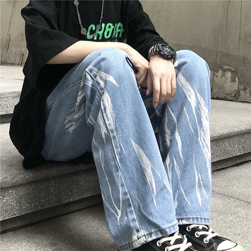 

Autumn High-waisted Retro Straight-leg Jeans Hip hop Harajuku Tie-dye Straight-leg Jeans Pants Fashion Loose High Street Pants