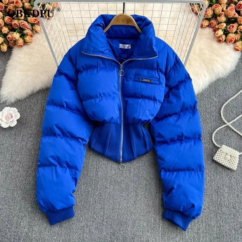 

Autumn And Winter Vintage Fluffy Bomber Jacket Women Streetwear Casual Cotton Padded Coat Korean Dezign Slim Waist Cropped Parka