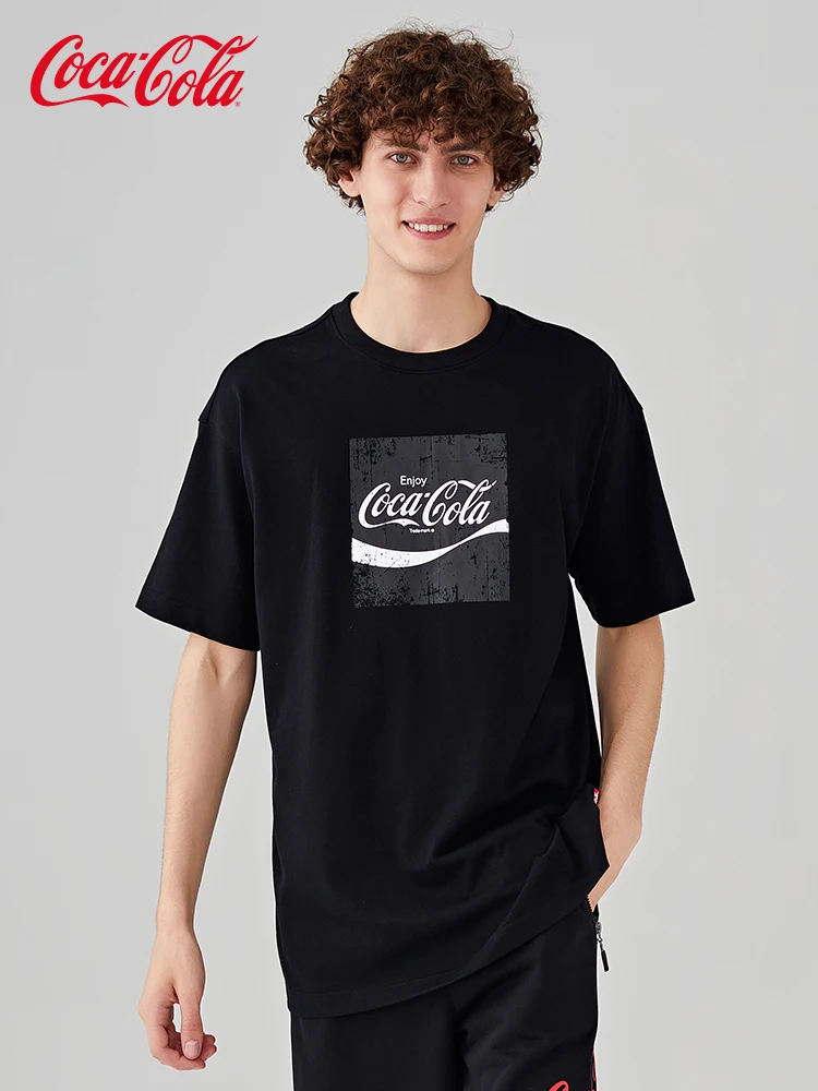 2022 официальная хлопковая футболка с коротким рукавом и квадратным принтом Coca-Cola