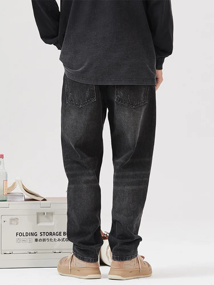 Four Seasons High Street Vibe Wind Ripped Jeans Men's Trend Black Loose Straight Trousers Fashion Streetwear Ins Hot Sale JEANS