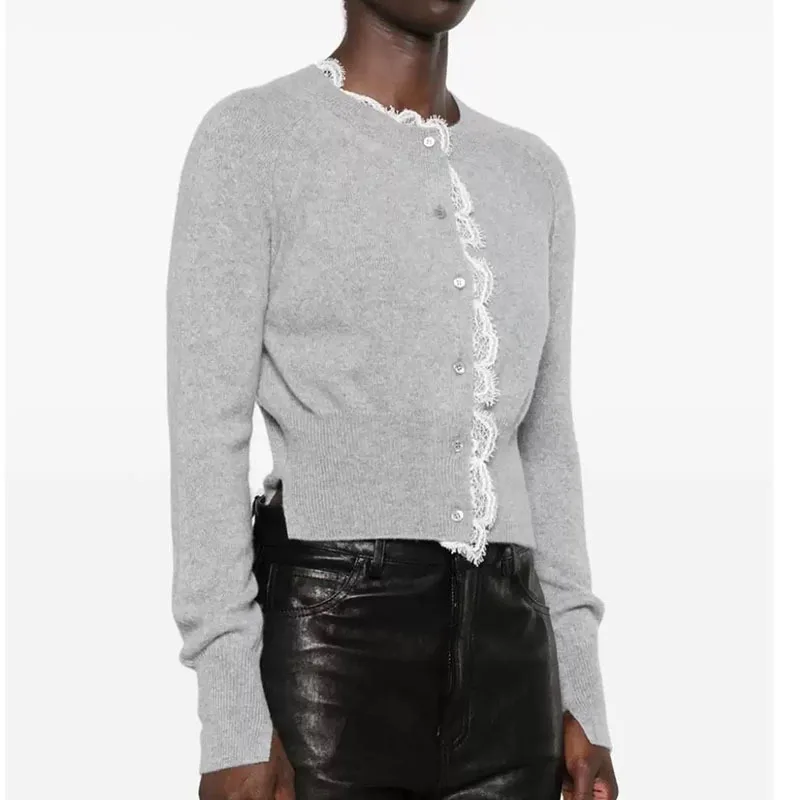 Женский однобортный Кардиган элегантный кашемировый кардиган с кружевной