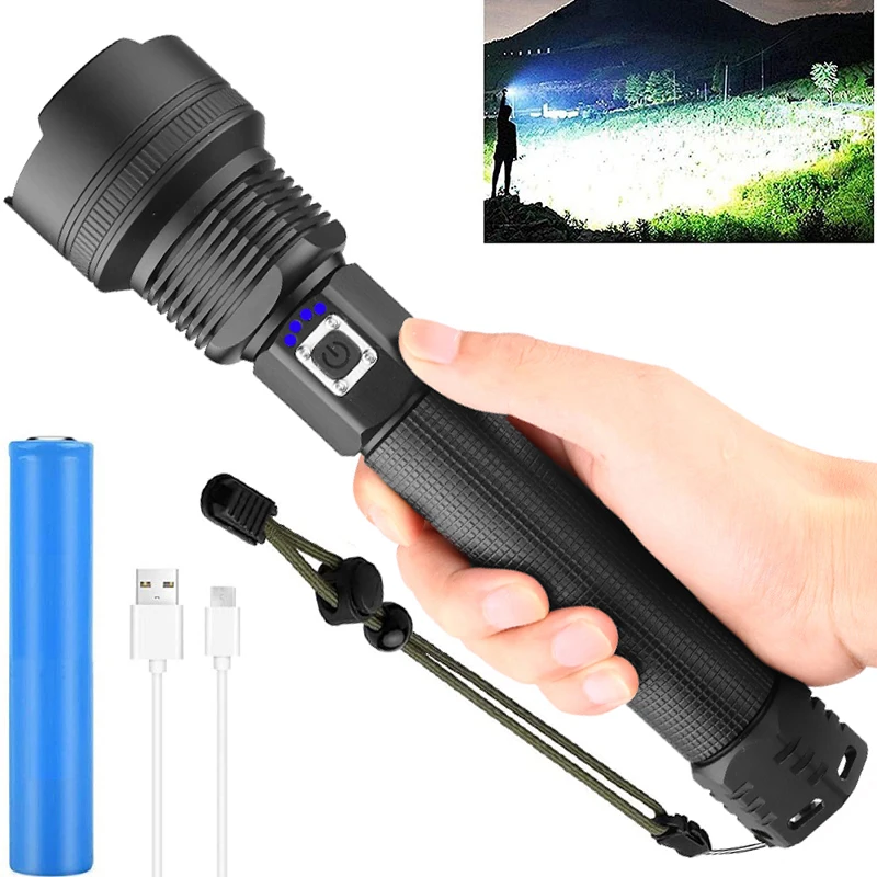 

Powerful USB Rechargeable Tactical Flashlight with 500 Meter Beam Distance Waterproof Torch for Hunting Searching Camping