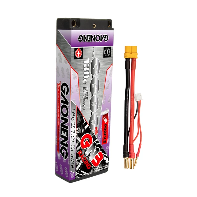 Gaoneng 2S 7.6V HV 6600mAh 130C Low Profile Hardcase Lipo 5mm bullet XT60