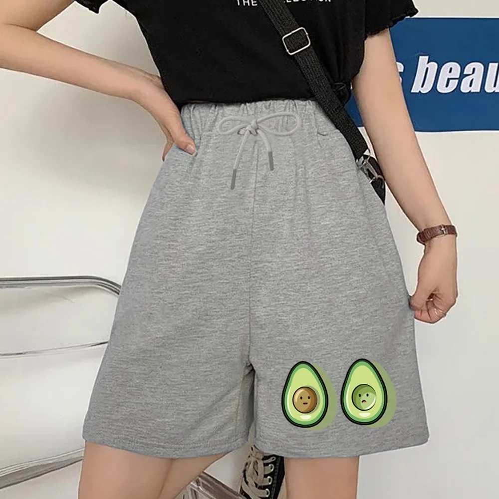 Summer Basic Shorts Women Draw Cord Sweatpant Basketball Running GYM Party Shorts Breathable Training Pants Avocado Pattern
