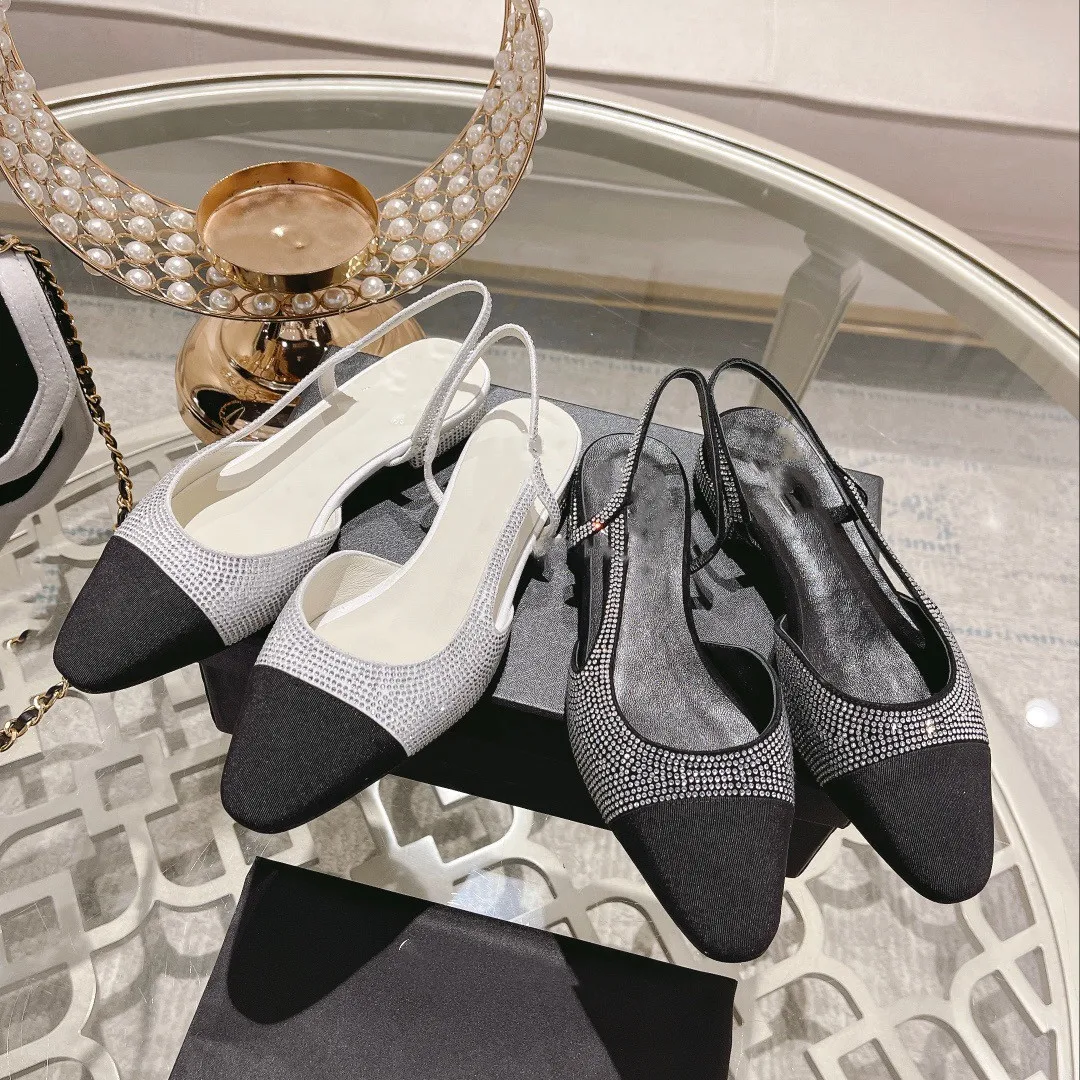 Summer 2023 new sequined toe sandals women's fashion block heel high heel buckle strap fashion round toe women's shoes
