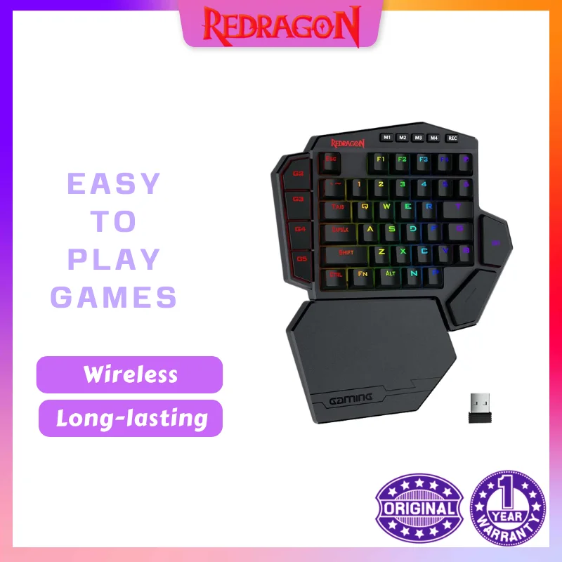 Redragon K585 DITI Wireless One-Handed Mechanical Keyboard, 42 Keys 2.4Ghz RGB 40% Gaming Keypad, Detachable Wrist Support