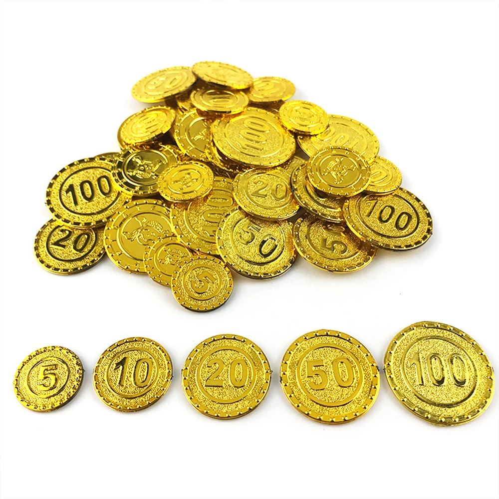 

100pc Kids Favor Plastic Pirate Coin Kids Birthday Party Decoration Halloween Fake Treasure Party Supplies Gift Children's Toys