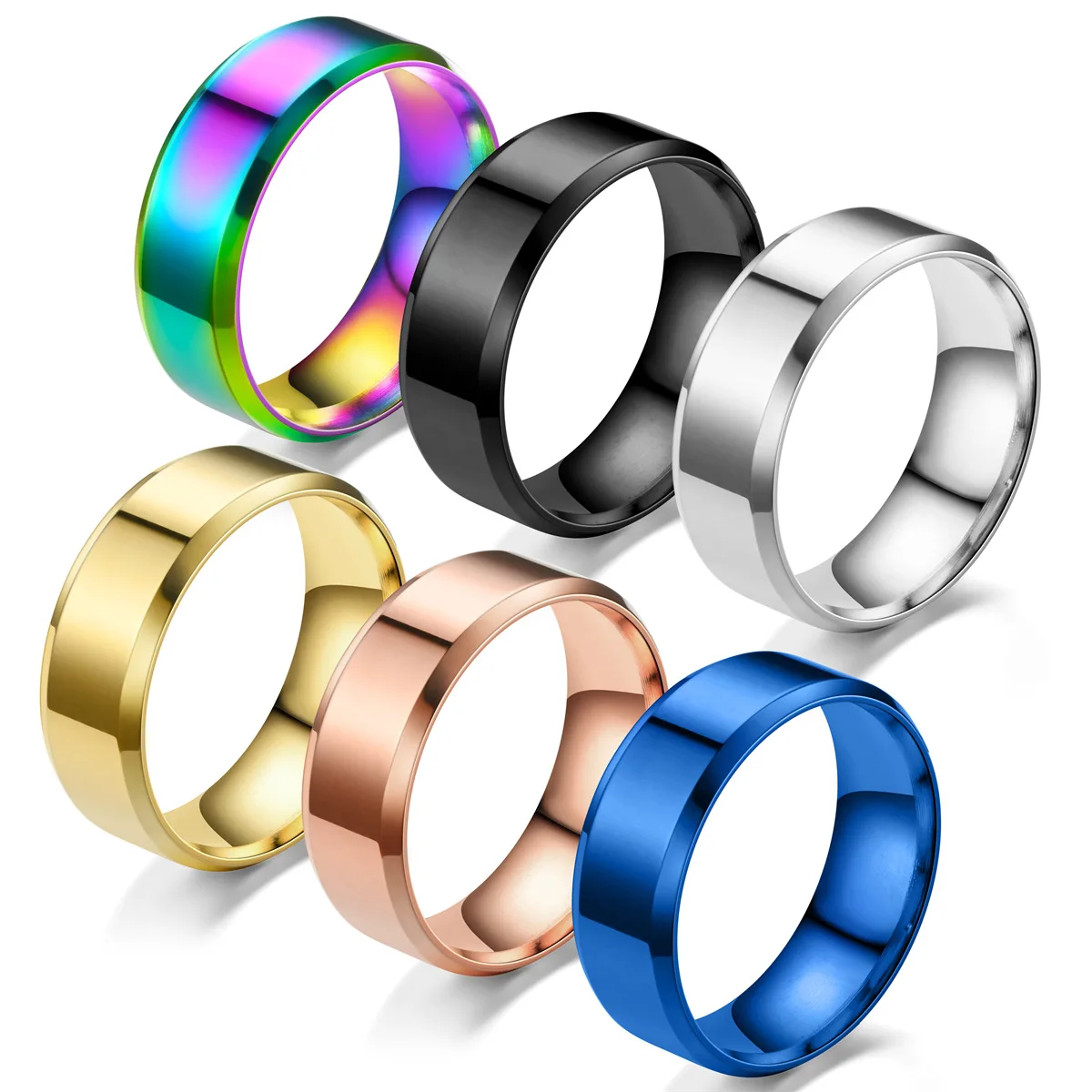 

Men's Stainless Steel Ring Accessories Aesthetic 8MM Simple Smooth Surface Mirror Polished Couple Rings For Women Decoration